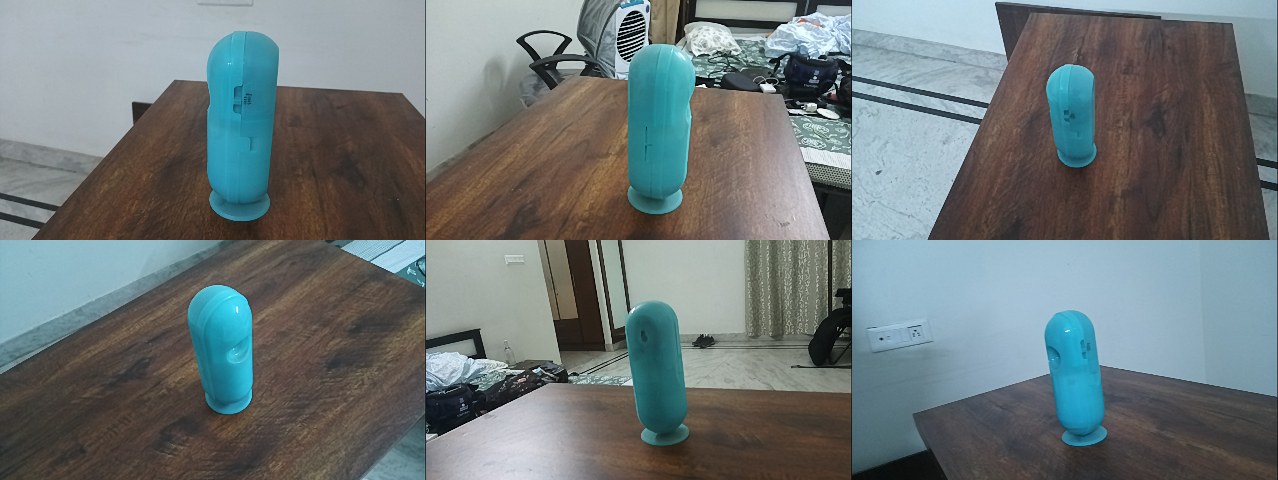 Multi-view photos of a real household object captured by walking around it with a phone.